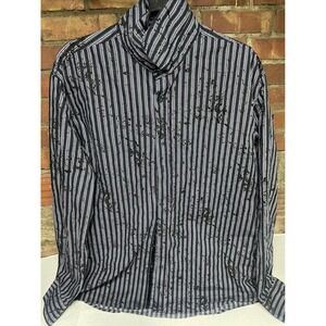 Blue Shark Mens XL T XLT Striped Button Down Shirt Bamboo Print